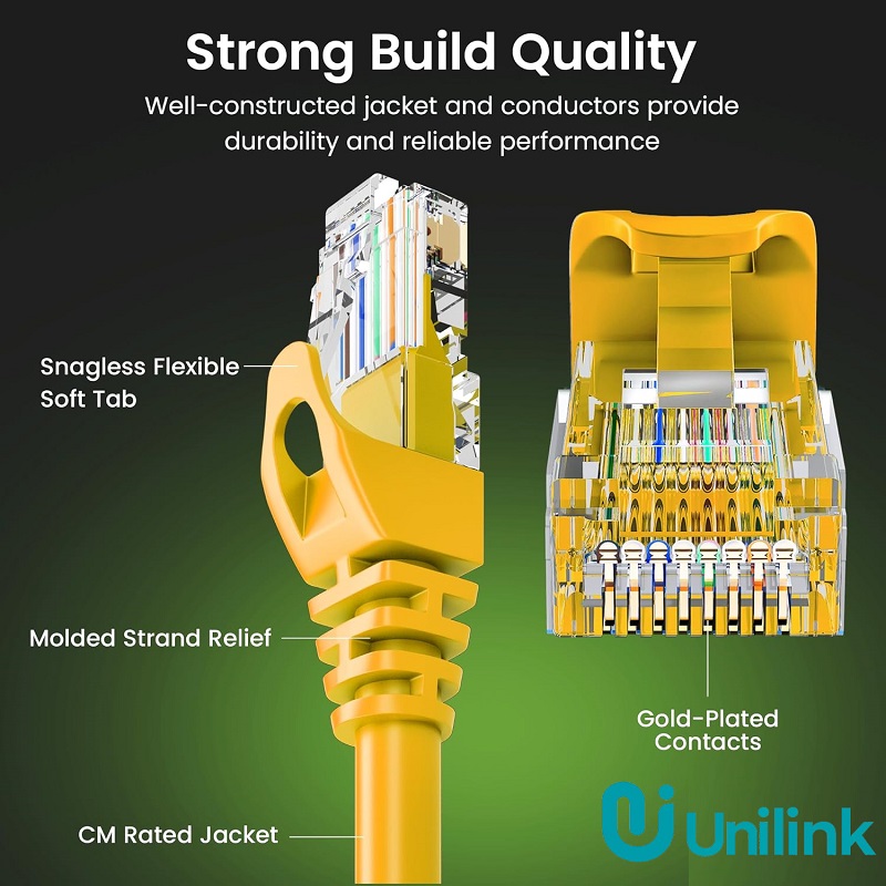 C&aacute;p mạng đ&uacute;c sẵn Cat6 d&agrave;i 0.2m ch&iacute;nh h&atilde;ng UNILINK m&agrave;u v&agrave;ng cao cấp UNI-30021